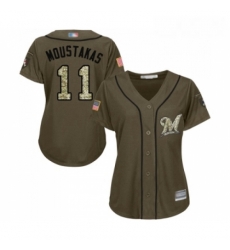 Womens Milwaukee Brewers 11 Mike Moustakas Authentic Green Salute to Service Baseball Jersey Womens Milwaukee Brewers 11 Mike Moustakas Authentic Green Salute to Service Baseball Jersey
