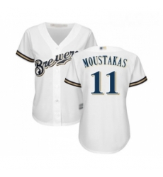 Womens Milwaukee Brewers 11 Mike Moustakas Replica White Alternate Cool Base Baseball Jersey Womens Milwaukee Brewers 11 Mike Moustakas Replica White Alternate Cool Base Baseball Jersey