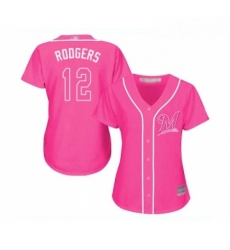 Womens Milwaukee Brewers 12 Aaron Rodgers Replica Pink Fashion Cool Base Baseball Jersey Womens Milwaukee Brewers 12 Aaron Rodgers Replica Pink Fashion Cool Base Baseball Jersey