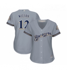 Womens Milwaukee Brewers 12 Alex Wilson Replica Grey Road Cool Base Baseball Jersey Womens Milwaukee Brewers 12 Alex Wilson Replica Grey Road Cool Base Baseball Jersey