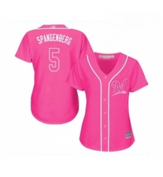 Womens Milwaukee Brewers 5 Cory Spangenberg Replica Pink Fashion Cool Base Baseball Jersey Womens Milwaukee Brewers 5 Cory Spangenberg Replica Pink Fashion Cool Base Baseball Jersey