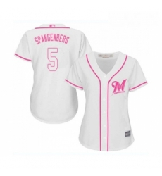 Womens Milwaukee Brewers 5 Cory Spangenberg Replica White Fashion Cool Base Baseball Jersey Womens Milwaukee Brewers 5 Cory Spangenberg Replica White Fashion Cool Base Baseball Jersey