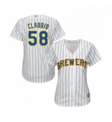 Womens Milwaukee Brewers 58 Alex Claudio Replica White Home Cool Base Baseball Jersey Womens Milwaukee Brewers 58 Alex Claudio Replica White Home Cool Base Baseball Jersey