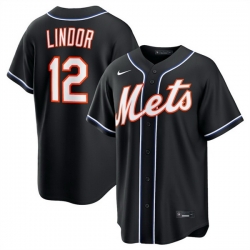 Men New York Mets  12 Francisco Lindor 2026 Fashion Replica Black Out Stitched Baseball Jersey