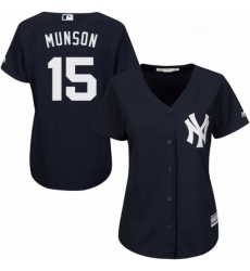 Womens Majestic New York Yankees 15 Thurman Munson Replica Navy Blue Alternate MLB Jersey Womens Majestic New York Yankees 15 Thurman Munson Replica Navy Blue Alternate MLB Jersey