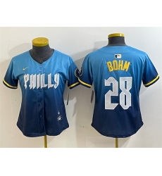 Women Philadelphia Phillies 28 Alec Bohm Blue 2024 City Connect Limited Stitched Baseball Jersey Women Philadelphia Phillies 28 Alec Bohm Blue 2024 City Connect Limited Stitched Baseball Jersey