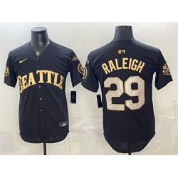 Men Seattle Mariners  29 Cal Raleigh Black Gold 50th Anniversary   AL West Division Champions Patch Vapor Limited Stitched Baseball Jersey