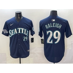 Men Seattle Mariners 29 Cal Raleigh Navy With 2025 AL West Division Champions Patch Limited Stitched jersey