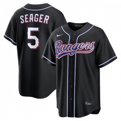 Men Texas Rangers  5 Corey Seager Fashion Replica Black Out Jersey
