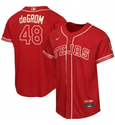 Youth Texas Rangers 48 Jacob deGrom Red 2026 City Connect Stadium Stitched Baseball Jersey Youth Texas Rangers 48 Jacob deGrom Red 2026 City Connect Stadium Stitched Baseball Jersey