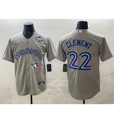 Men Toronto Blue Jays 22 Ernie Clement Grey 2025 World Series Cool Base Stitched Baseball Jersey Men Toronto Blue Jays 22 Ernie Clement Grey 2025 World Series Cool Base Stitched Baseball Jersey