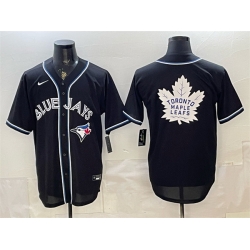 Men Toronto Blue Jays   Leafs With White Leafs Logo 2026 Fashion Replica Black Out Stitched Baseball Jersey