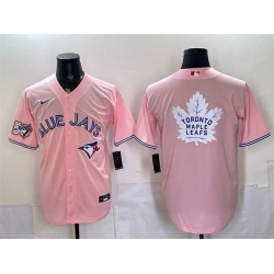 Men Toronto Blue Jays   Leafs With White Leafs Logo Pink 50 Seasons Patch Stitched Baseball Jersey