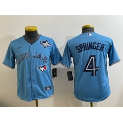 Youth Toronto Blue Jays 4 George Springer Blue 2025 World Series Cool Base Stitched Baseball Jersey