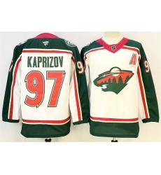 Men Minnesota Wild 97 Kirill Kaprizov White 2025 With A Patch 25th Anniversary Stitched Hockey Jersey Men Minnesota Wild 97 Kirill Kaprizov White 2025 With A Patch 25th Anniversary Stitched Hockey Jersey
