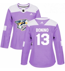 Womens Adidas Nashville Predators 13 Nick Bonino Authentic Purple Fights Cancer Practice NHL Jersey Womens Adidas Nashville Predators 13 Nick Bonino Authentic Purple Fights Cancer Practice NHL Jersey