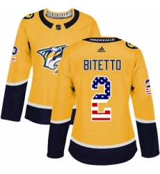 Womens Adidas Nashville Predators 2 Anthony Bitetto Authentic Gold USA Flag Fashion NHL Jersey Womens Adidas Nashville Predators 2 Anthony Bitetto Authentic Gold USA Flag Fashion NHL Jersey