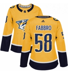 Womens Adidas Nashville Predators 58 Dante Fabbro Authentic Gold Home NHL Jersey Womens Adidas Nashville Predators 58 Dante Fabbro Authentic Gold Home NHL Jersey