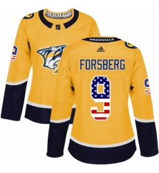 Womens Adidas Nashville Predators 9 Filip Forsberg Authentic Gold USA Flag Fashion NHL Jersey Womens Adidas Nashville Predators 9 Filip Forsberg Authentic Gold USA Flag Fashion NHL Jersey