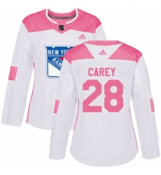 Womens Adidas New York Rangers 28 Paul Carey Authentic WhitePink Fashion NHL Jersey Womens Adidas New York Rangers 28 Paul Carey Authentic WhitePink Fashion NHL Jersey