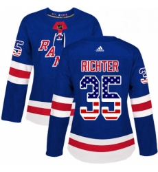 Womens Adidas New York Rangers 35 Mike Richter Authentic Royal Blue USA Flag Fashion NHL Jersey Womens Adidas New York Rangers 35 Mike Richter Authentic Royal Blue USA Flag Fashion NHL Jersey