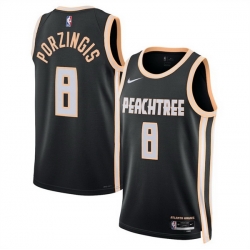 Men Atlanta Hawks 8 Kristaps Porzi u0146 u0123is Black 2025 26 City Edition Stitched Jersey