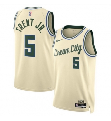 Men Milwaukee Bucks 5 Gary Trent Jr Cream 2025 26 City Edition Stitched Basketball Jersey Men Milwaukee Bucks 5 Gary Trent Jr Cream 2025 26 City Edition Stitched Basketball Jersey
