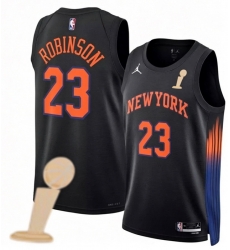 Men New Yok Knicks 23 Mitchell Robinson Black 2026 Champions Patch City Edition Stitched Basketball Jersey Men New Yok Knicks 23 Mitchell Robinson Black 2026 Champions Patch City Edition Stitched Basketball Jersey