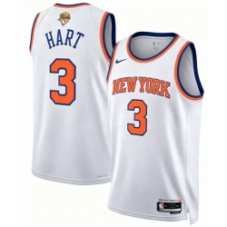 Men New Yok Knicks 3 Josh Hart White 2026 Finals Patch Icon Edition Stitched Basketball Jersey