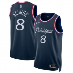 Men Philadelphia 76ers 8 Paul George Navy 2025 26 City Edition Stitched Jersey
