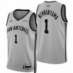 Men San Antonio Spurs 1 Victor Wembanyama Silver 2026 Final Patch Statement Edition Stitched Basketball Jersey