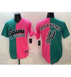 Men San Antonio Spurs Team Big Logo Teal Pink Split Stitched Jersey