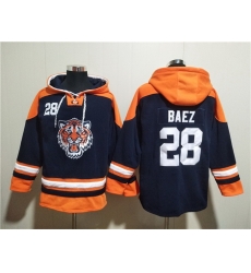 Men Detroit Tigers 28 Javier B E1ez Navy Lace Up Pullover Hoodie Men Detroit Tigers 28 Javier B E1ez Navy Lace Up Pullover Hoodie