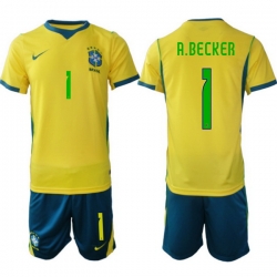 Youth Brazil 2026 FIFA World Cup Yellow Home Soccer Jersey A.BECKER #1 Green