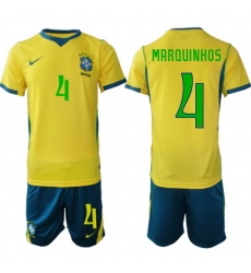 Men Brazil 2026 FIFA World Cup Yellow Home Soccer Jersey MARQUINHOS #4 Green Men Brazil 2026 FIFA World Cup Yellow Home Soccer Jersey MARQUINHOS #4 Green