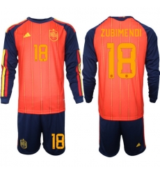 Spain 2026 FIFA World Cup Soccer Jersey Red LONG #18 ZUBIMENDI