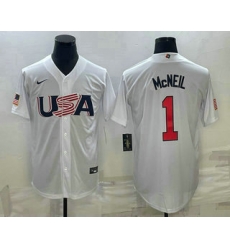 Men USA Baseball #1 Jeff McNeil 2023 White World Classic Stitched Jersey II Men USA Baseball #1 Jeff McNeil 2023 White World Classic Stitched Jersey II