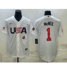 Men USA Baseball #1 Jeff McNeil 2023 White World Classic Stitched Jerseys Men USA Baseball #1 Jeff McNeil 2023 White World Classic Stitched Jerseys