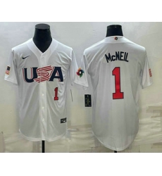 Men USA Baseball #1 Jeff McNeil Number 2023 White World Classic Stitched Jersey 1 Men USA Baseball #1 Jeff McNeil Number 2023 White World Classic Stitched Jersey 1