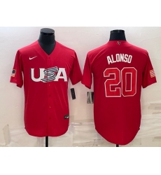 Men USA Baseball 20 Pete Alonso 2023 Red World Baseball Classic Stitched Jersey Men USA Baseball 20 Pete Alonso 2023 Red World Baseball Classic Stitched Jersey