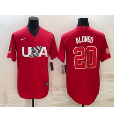 Men USA Baseball #20 Pete Alonso 2023 Red World Classic Stitched Jersey 2 Men USA Baseball #20 Pete Alonso 2023 Red World Classic Stitched Jersey 2
