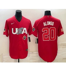 Men USA Baseball #20 Pete Alonso 2023 Red World Classic Stitched Jerseys Men USA Baseball #20 Pete Alonso 2023 Red World Classic Stitched Jerseys