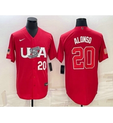 Men USA Baseball #20 Pete Alonso Number 2023 Red World Classic Stitched Jersey 2 Men USA Baseball #20 Pete Alonso Number 2023 Red World Classic Stitched Jersey 2