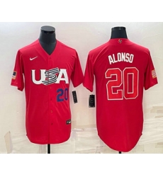 Men USA Baseball #20 Pete Alonso Number 2023 Red World Classic Stitched Jersey 3 Men USA Baseball #20 Pete Alonso Number 2023 Red World Classic Stitched Jersey 3