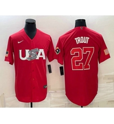 Men USA Baseball #27 Mike Trout 2023 Red World Classic Stitched Jersey 3 Men USA Baseball #27 Mike Trout 2023 Red World Classic Stitched Jersey 3