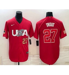 Men USA Baseball #27 Mike Trout Number 2023 Red World Classic Stitched Jersey 1 Men USA Baseball #27 Mike Trout Number 2023 Red World Classic Stitched Jersey 1