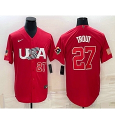 Men USA Baseball #27 Mike Trout Number 2023 Red World Classic Stitched Jersey1 Men USA Baseball #27 Mike Trout Number 2023 Red World Classic Stitched Jersey1