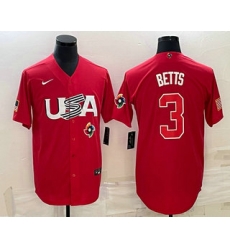 Men USA Baseball #3 Mookie Betts 2023 Red World Classic Stitched Jersey 2 Men USA Baseball #3 Mookie Betts 2023 Red World Classic Stitched Jersey 2