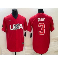 Men USA Baseball #3 Mookie Betts 2023 Red World Classic Stitched Jerseys Men USA Baseball #3 Mookie Betts 2023 Red World Classic Stitched Jerseys
