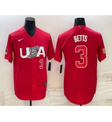 Men USA Baseball #3 Mookie Betts Number 2023 Red World Classic Stitched Jersey 2 Men USA Baseball #3 Mookie Betts Number 2023 Red World Classic Stitched Jersey 2